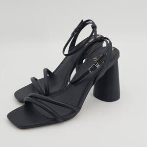 Sam Edelman Kia Heeled Sandals Black Leather Womens 9.5W Strappy Square Toe Y2K